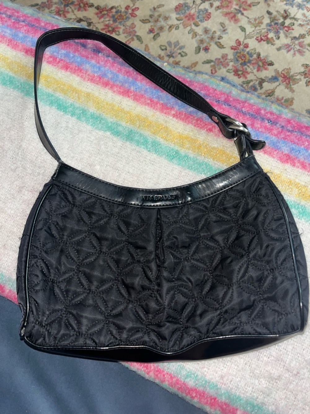 Vera Bradley Black Quilted Shoulder Bag with Smooth Trim